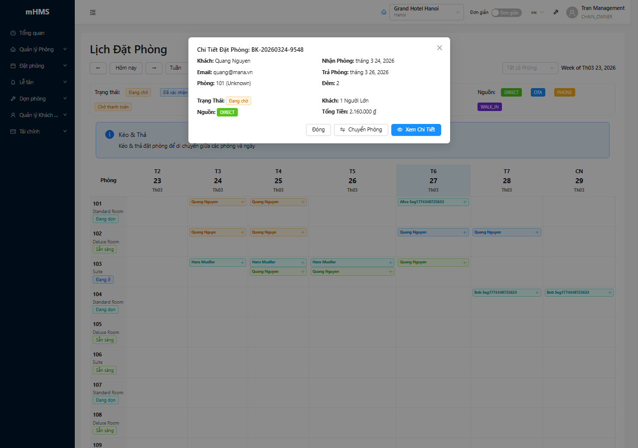 Modal chi tiết đặt phòng