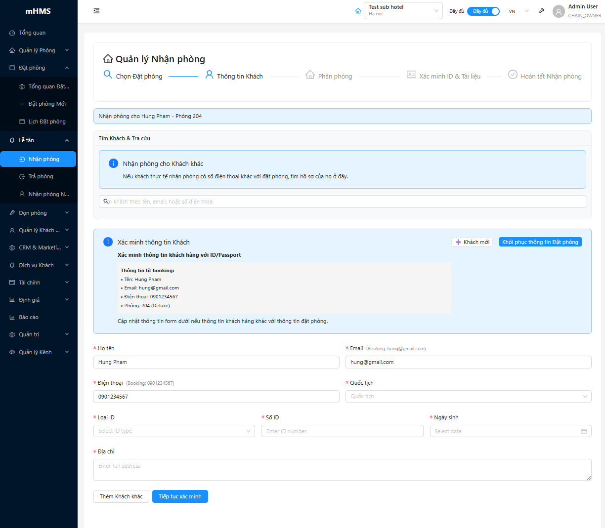 Tìm kiếm và chọn booking