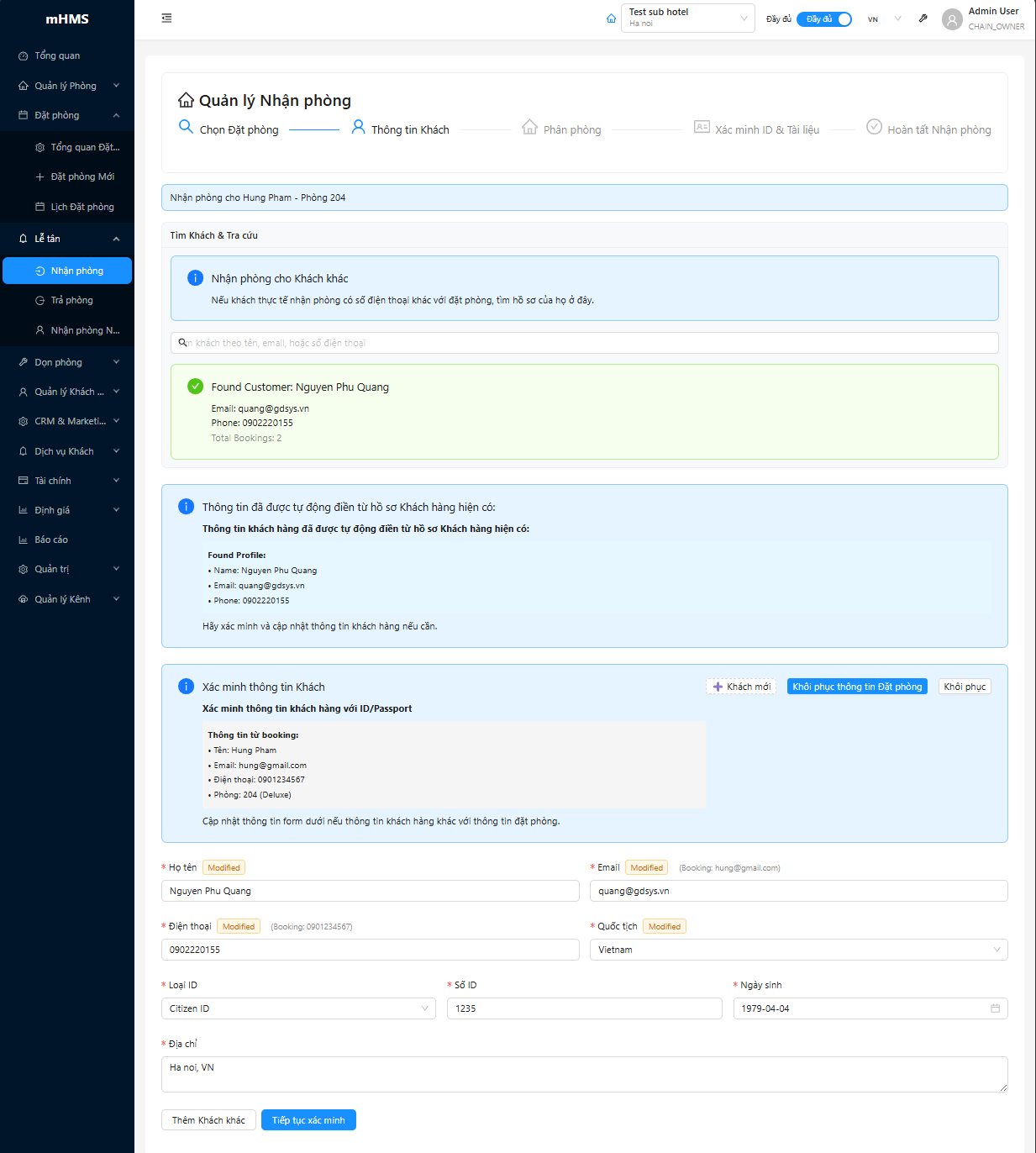 Xác minh thông tin khách
