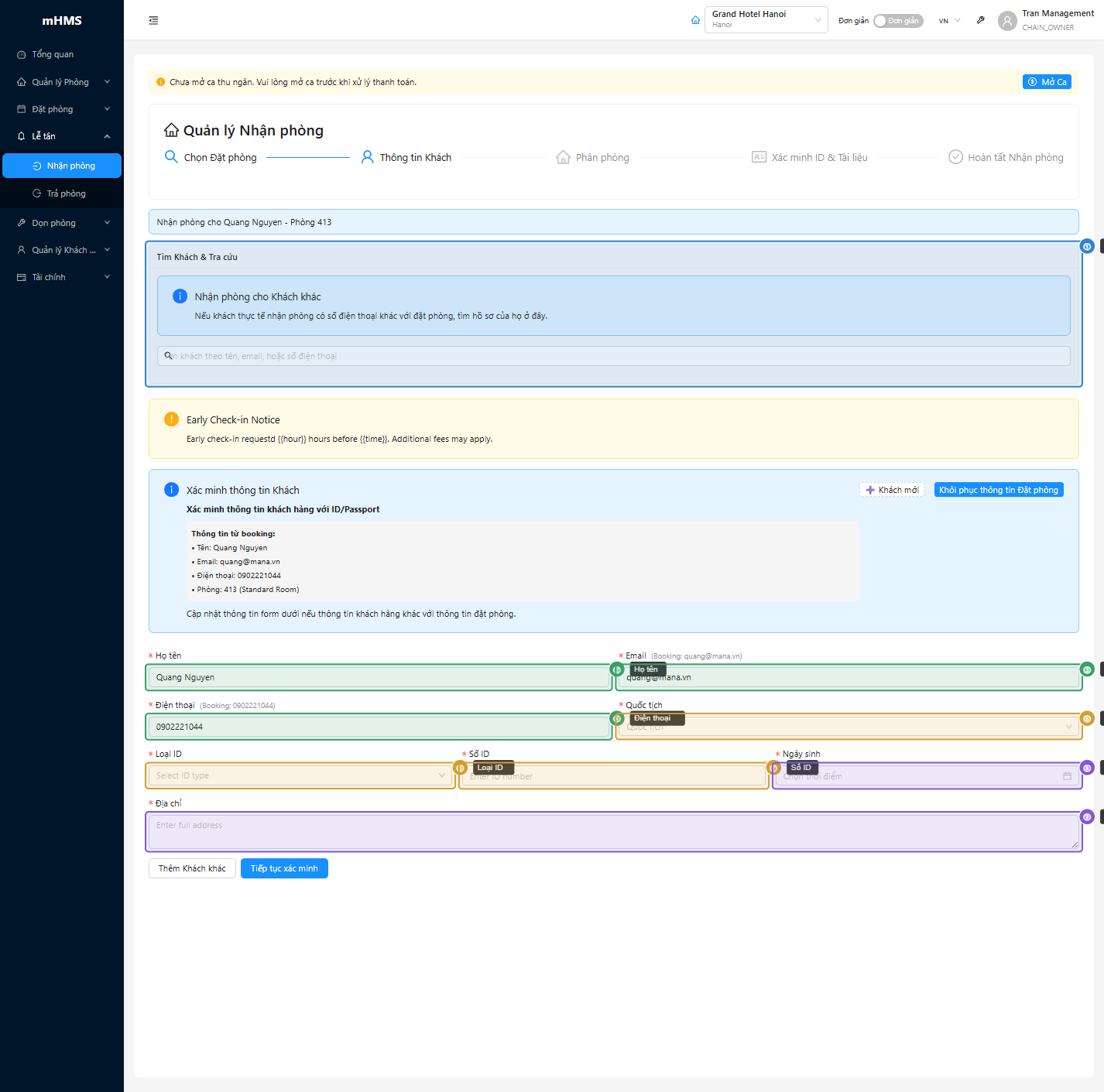 Form thông tin khách