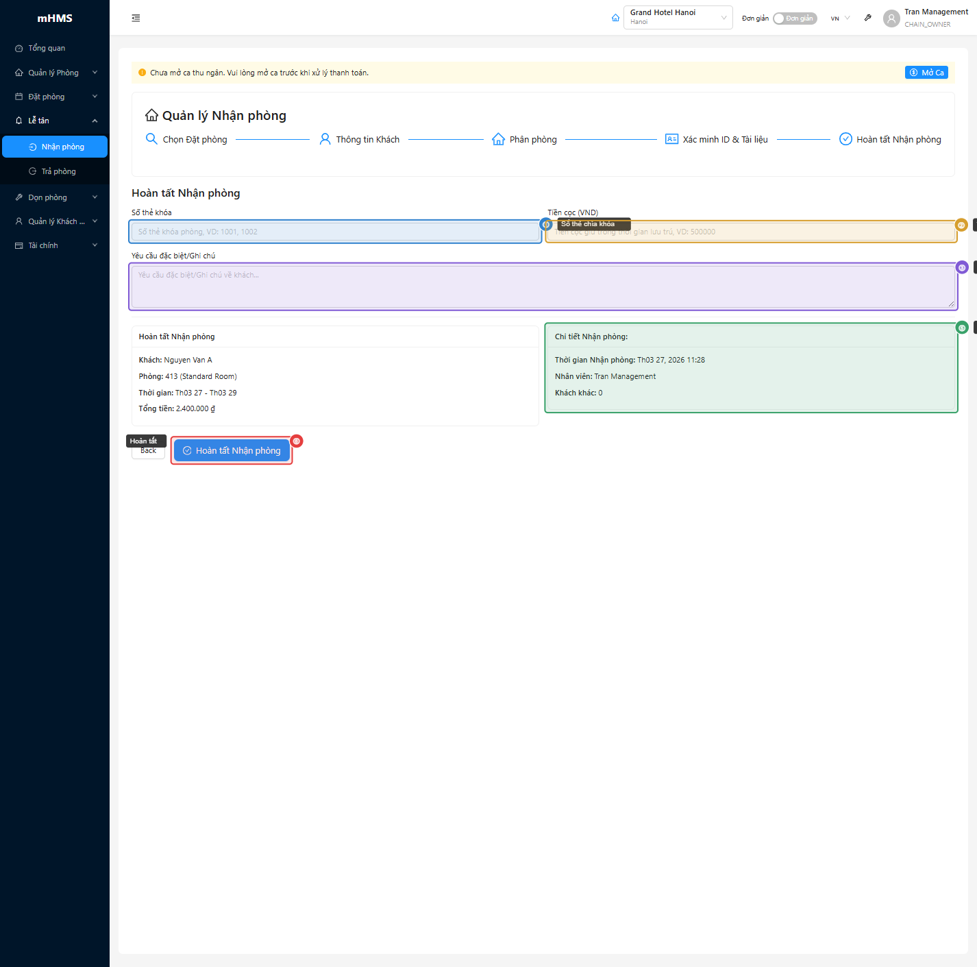 Finalize Check-in form