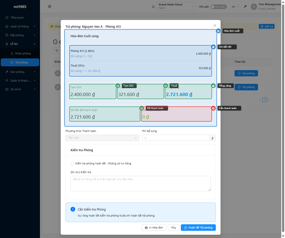Modal — Hóa đơn