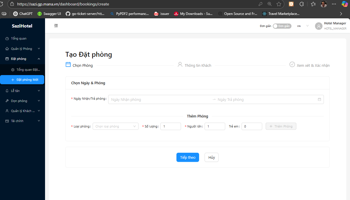 Create Booking Overview - Trang tạo đặt phòng