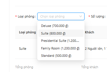 Room Selection - Chọn loại phòng