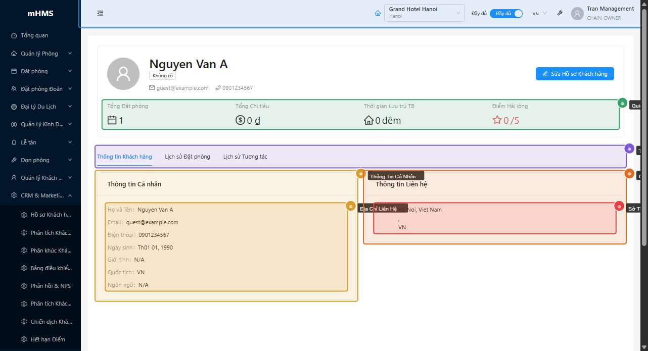 Trang hồ sơ chi tiết khách hàng — tab Thông Tin