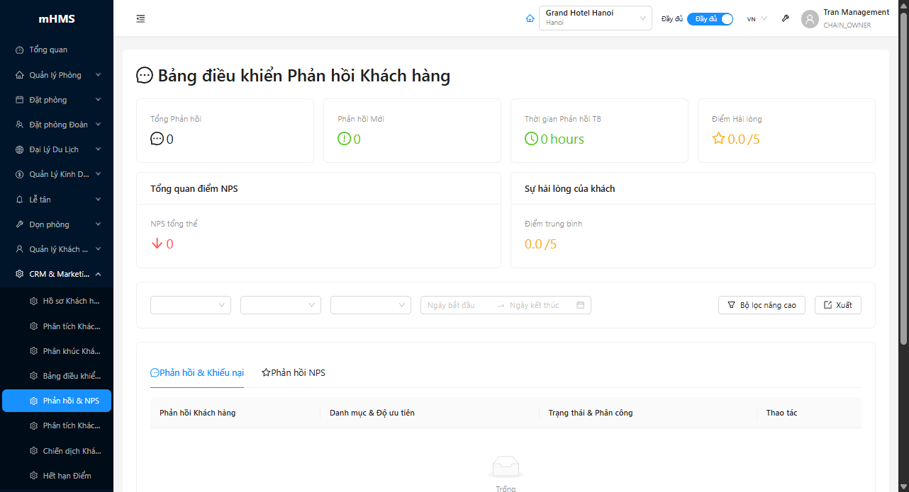Modal phản hồi feedback với thông tin khách và form xử lý