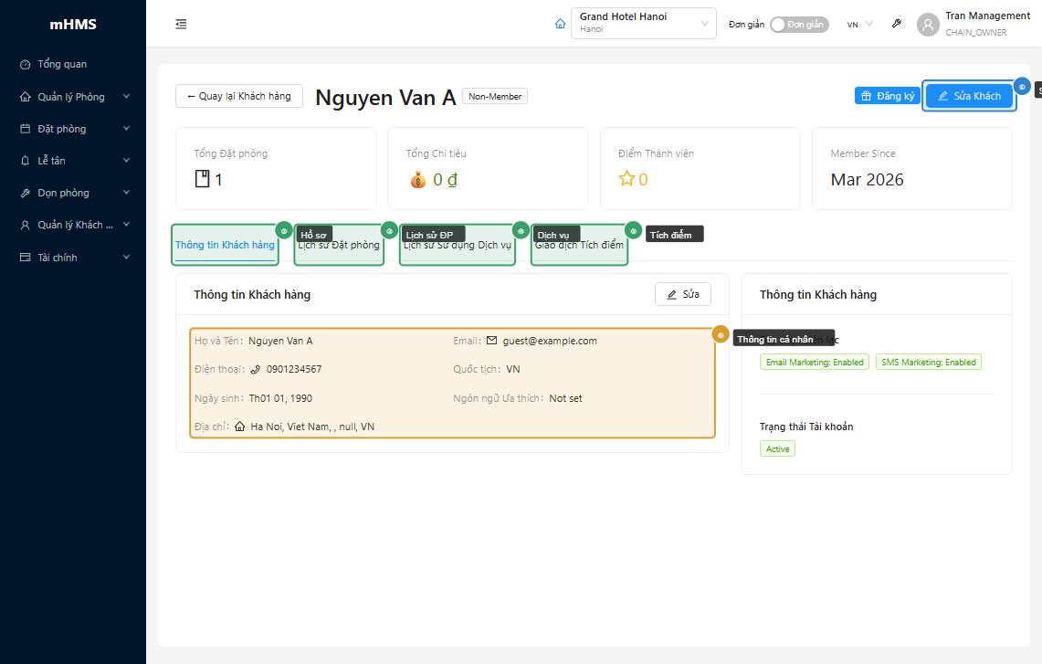 Guest detail — Profile tab
