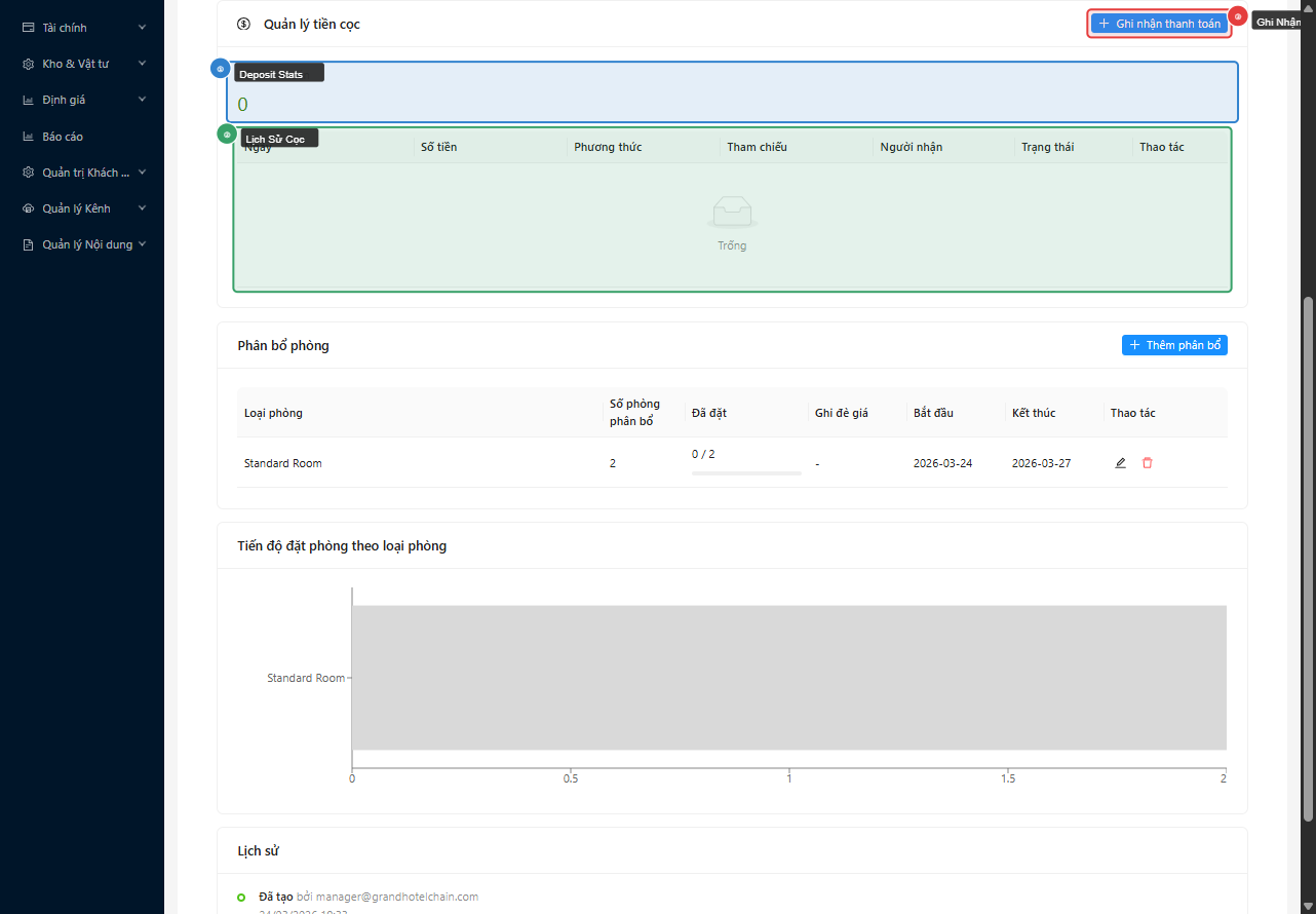 Master Folio tabs: Bookings, Charges, Payments