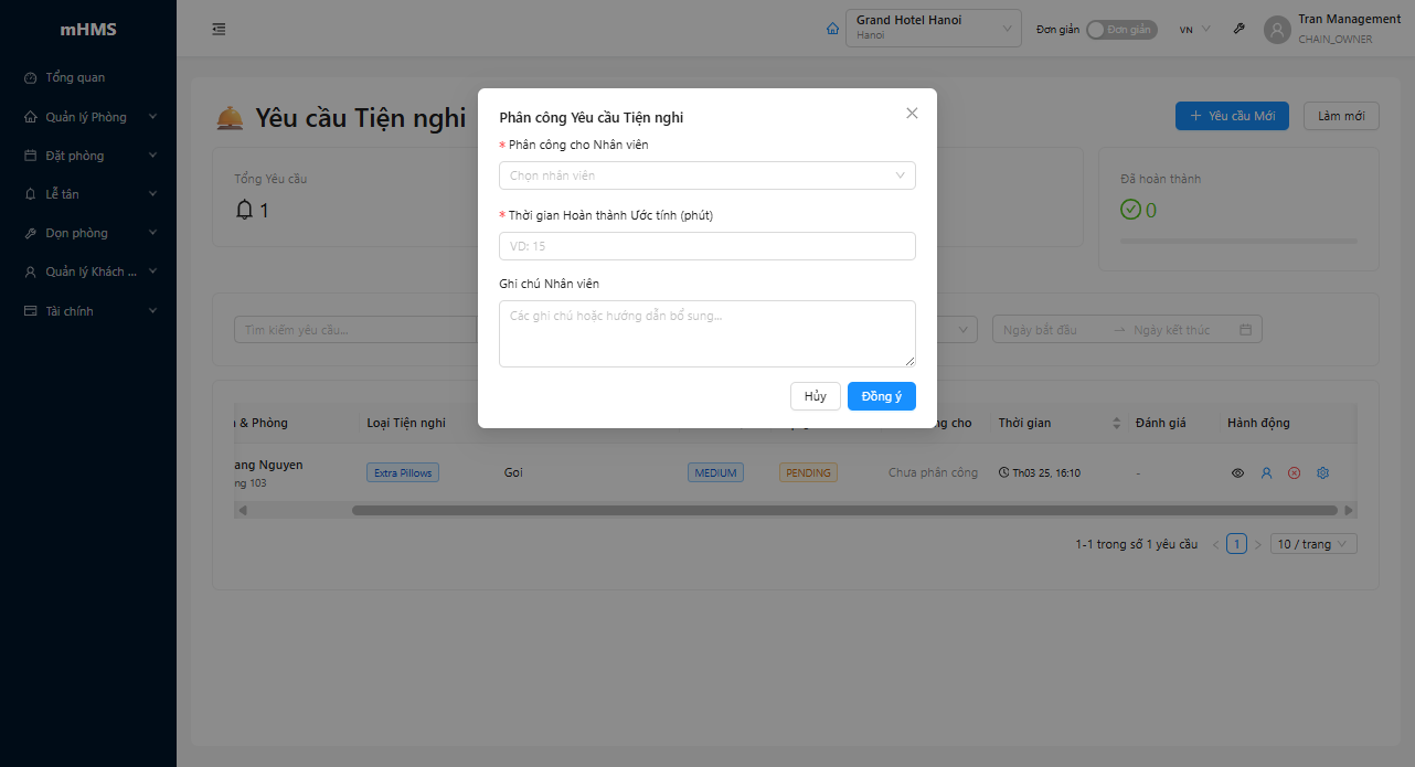 Modal giao việc cho nhân viên
