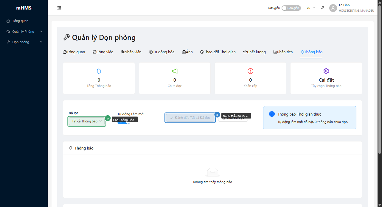Cài Đặt Thông Báo Dọn Phòng