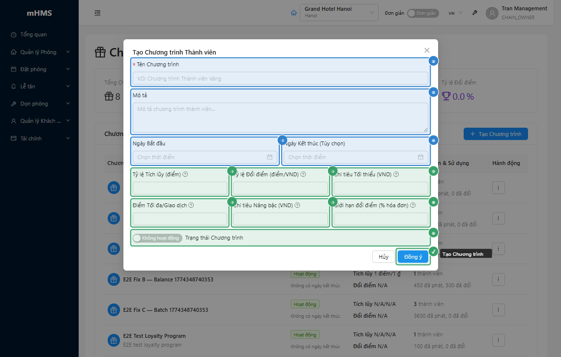 Modal tạo chương trình