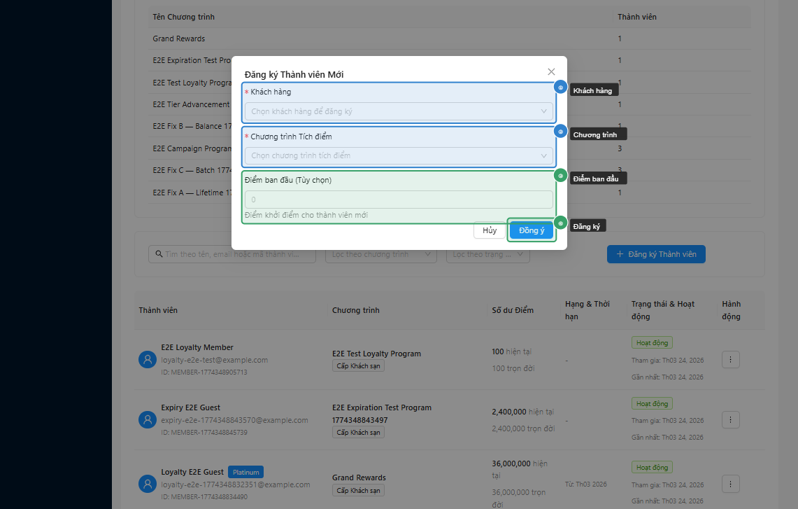 Modal đăng ký thành viên