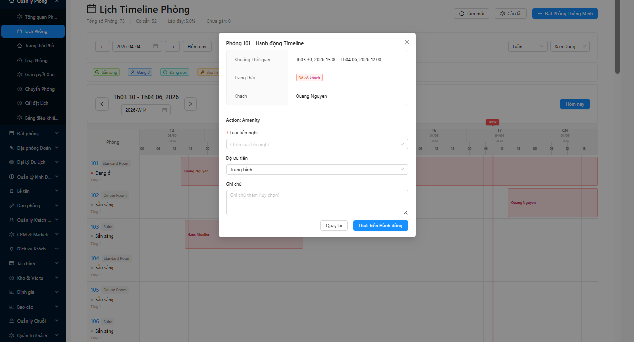 Form tạo yêu cầu tiện nghi